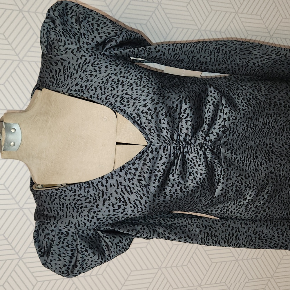 NEW Chelsea28 Teal and Black Puff Sleeve Diana Jaquard Mini Dress Size Medium - Picture 3 of 12